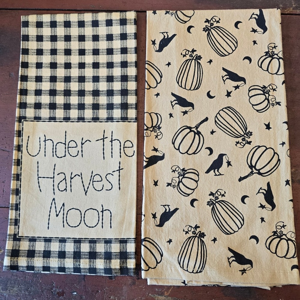VHC Brands Seasons Crest Cotton Towel Set‎ 2-Piece Fall Harvest Gingham NEW